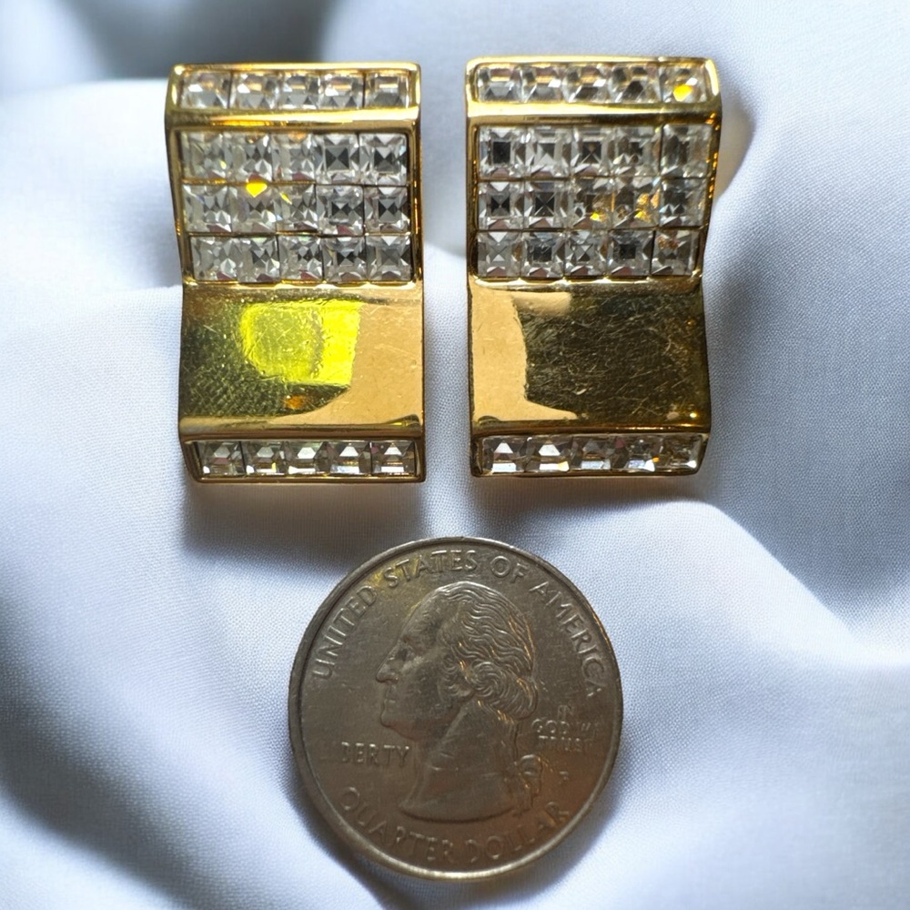 Vintage Swarovski Large Gold Geometric Statement Earrings - Picture 2 of 4